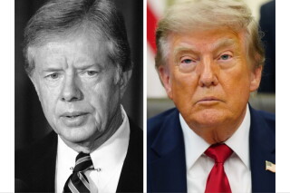 A la izquierda, el presidente Jimmy Carter el 3 de noviembre de 1980; a la derecha, el presidente Donald Trump el 13 de julio del 2026. Ambas fotos fueron tomadas en la Casa Blanca en Washington. (AP foto)