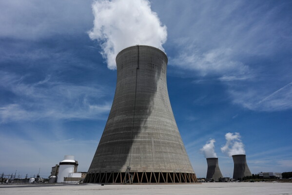 Cooling tower three with one and two in the background operate at the nuclear reactor facility at the Alvin W. Vogtle Electric Generating Plant, May 31, 2024, in Waynesboro, Ga. (AP Photo/Mike Stewart, File)