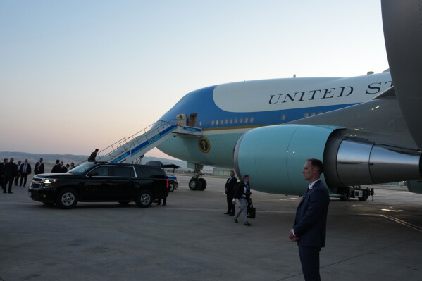 Airforce One sits on the tarmac before U.S. President Donald Trump departs following the NATO summit at Ankara International Airport in Ankara, Turkey, Wednesday, July 8, 2026. (AP Photo/Alex Brandon)
