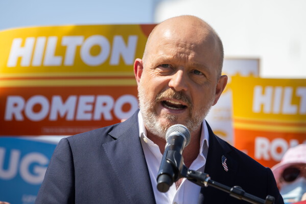 California Republican gubernatorial candidate Steve Hilton speaks during a campaign event on Wednesday, July 22, 2026, in Los Angeles. (AP Photo/Ethan Swope)