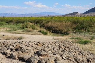 Part of a levee system is seen along the Rio Grande near Presidio, Texas, April 15, 2026. (Mary Cantrell/Marfa Public Radio via AP)