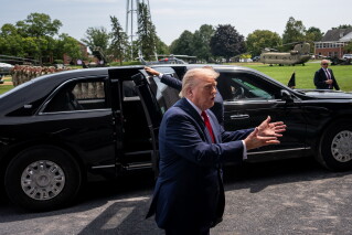 President Donald Trump arrives at the United States Army War College for the Pennsylvania Defense and Innovation Summit, Wednesday, July 15, 2026, in Carlisle, Pa. (AP Photo/Julia Demaree Nikhinson)