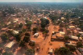 An arial view of Bangui, Central African Republic on March. 8, 2024. (AP Photo/Sam Mednick, File)