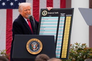 President Donald Trump speaks during an event to announce new tariffs in the Rose Garden at the White House on April 2, 2025, in Washington. (AP Photo/Mark Schiefelbein, File)