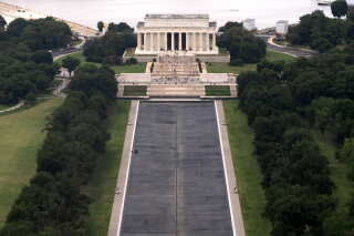 The Lincoln Memorial Reflecting Pool is seen from the Washington Monument, Friday, July 31, 2026, in Washington. (AP Photo/Mark Schiefelbein)
